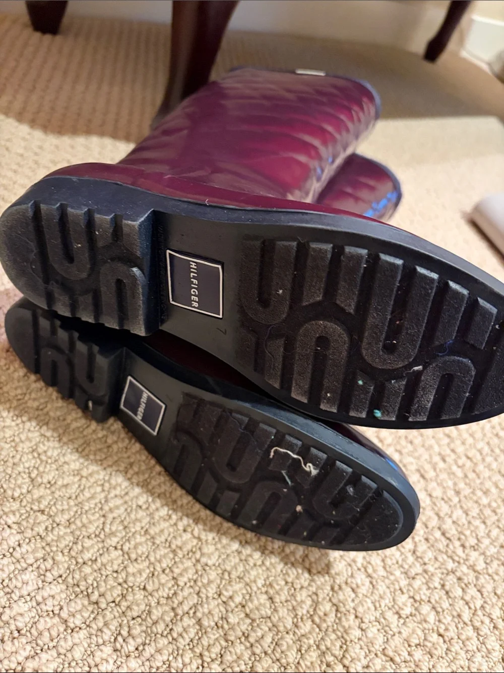 Tommy Hilfiger Quilted Tall Rain Boots in Plum